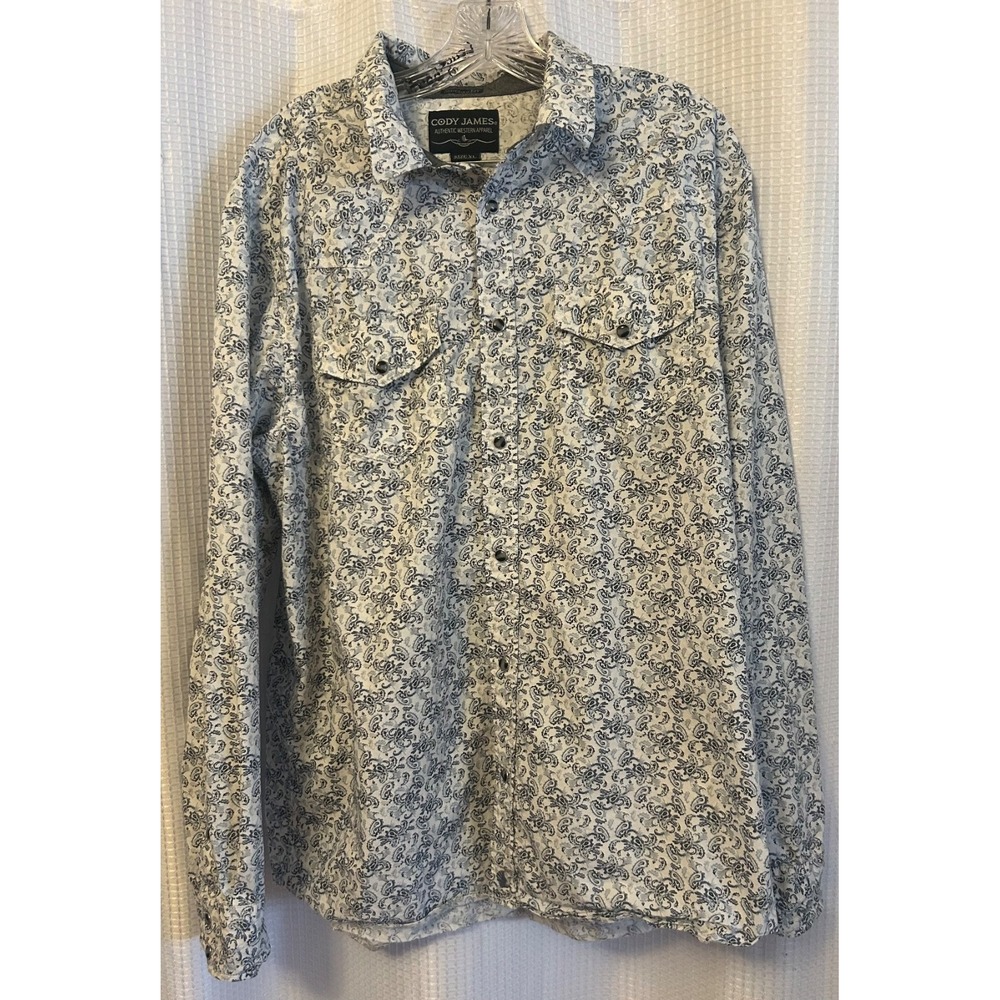 Cody James Paisley Western Shirt Pearl Snap Mens XL Blue White Cowboy